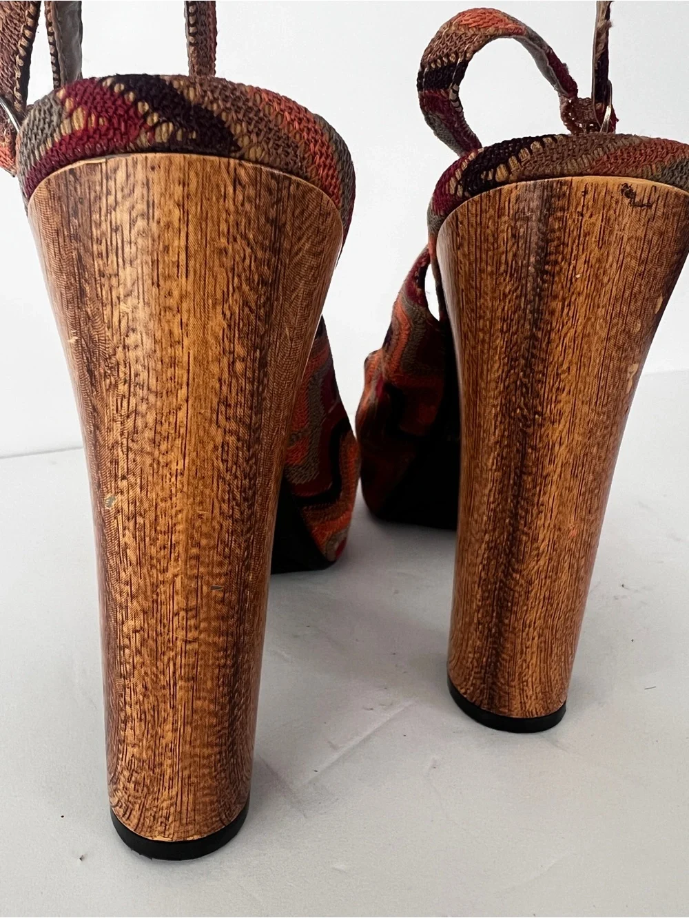 Charlotte Russe Boho Platform Slingback Heels Size 9 Chevron Tribal Wood Heel